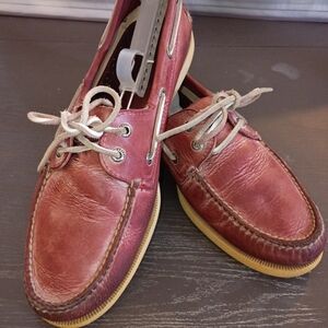 Sperry Dark Red White Washed Leather Boat Shoes Soles & Uppers Intact 10.5M